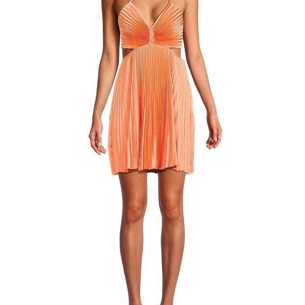 ALC Orange Pleated Mini Cocktail Dress